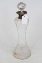 A late Victorian glass decanter and stopper, of waisted form, having silver collar, h.35.5cm