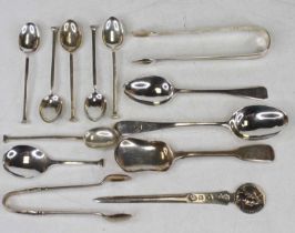 Assorted silver flatware, to include coffee spoons, teaspoons, pair of sugar bows, paperknife etc,