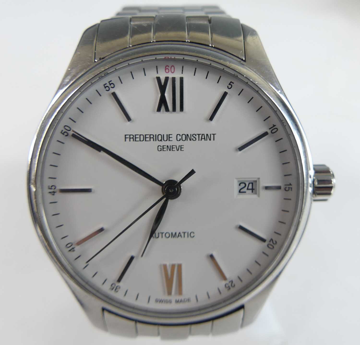 Frederique Constant of Geneve - a gent's steel cased automatic wristwatch, having a signed white