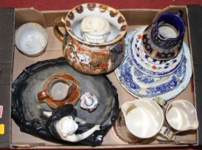 A collection of ceramics to include a Doulton Lambeth jug, and Victorian dinnerwares