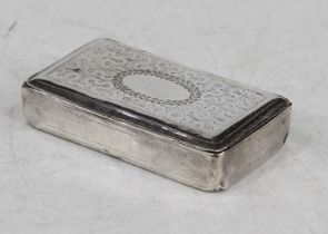 A George IV silver pocket snuff box, having bright cut engraved decoration, maker Thomas Newbold,