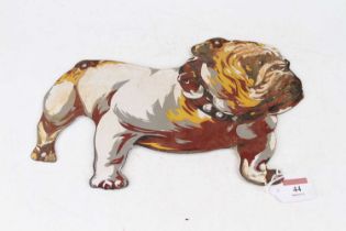 An enamel on metal sign, in the form of a bulldog, width 31cm