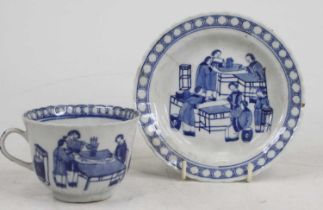 A Chinese blue & white porcelain teacup and saucer, decorated with figures, saucer dia. 13cm Cup has