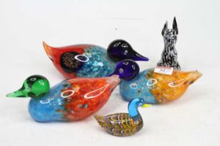 A collection of five Maretto coloured glass models of animals, largest height 11cm