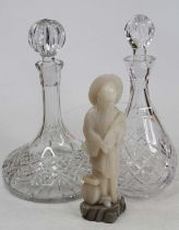 A cut glass ship's decanter, height 29cm, together with another cut glass decanter and a Chinese