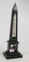 An Ashford hardstone obelisk table thermometer, circa 1860, pietra dura inlaid with flowers and