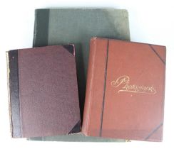 A late Victorian photograph album, bound in half morocco over pebbled boards, the opening page