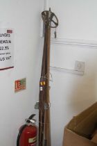 A pair of vintage skis and poles, ski length 188cm