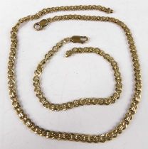 A modern 9ct gold fancylink necklace, 44cm; together with a matching bracelet, 21cm, gross weight