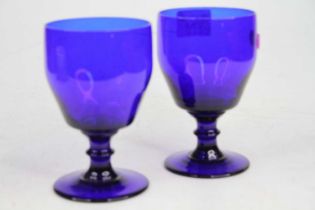 A pair of 19th century Bristol Blue glass rummers, each height 12cm