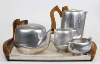 A piquet ware metal four piece and coffee service with tray (5)