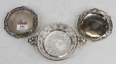 A silver twin handled and cut glass inset sweetmeat dish; together with two others (one lacking