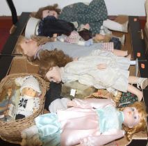 Two boxes of dolls, to include bisque headed examples