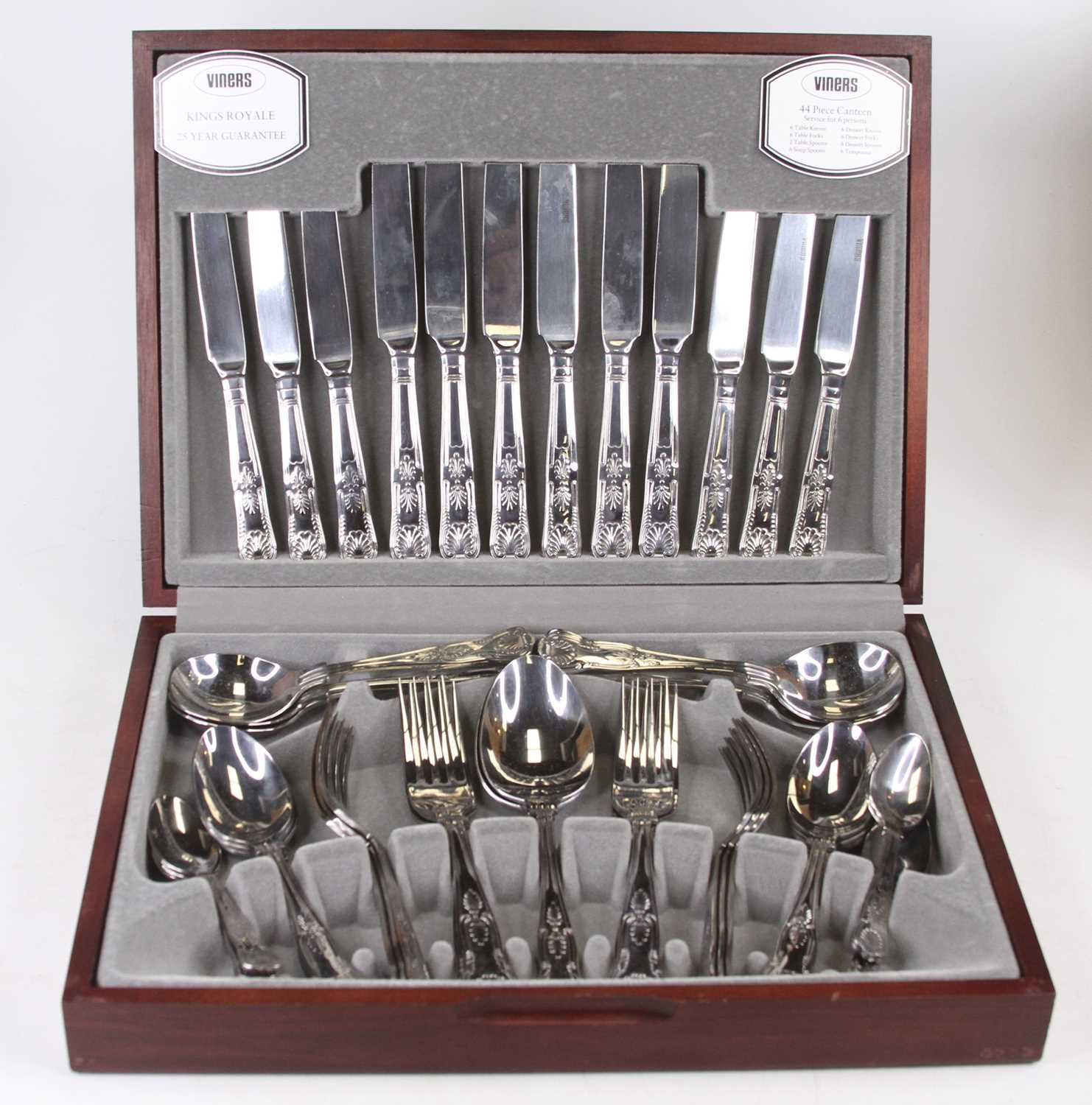 A modern Viners EPNS six-place setting cutlery suite in the Kings pattern, in fitted canteen