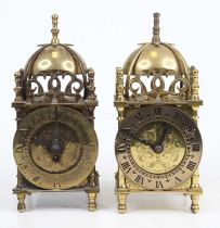 A reproduction lacquered brass miniature lantern clock, having Smiths electric movement, h.18cm;
