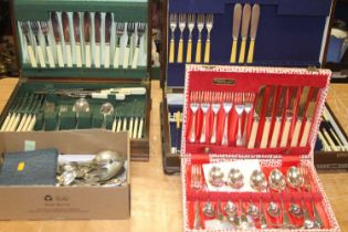 An oak cased canteen and contents of silver plated flatware in the Old English Pattern; together