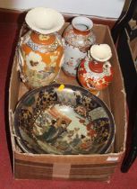 Four pieces of Japanese export ceramics, to include a satsuma bowl and kutani vase