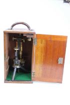 A 19th century brass monocular microscope, the stage above a tripod base, inscribed W Watson & Sons,