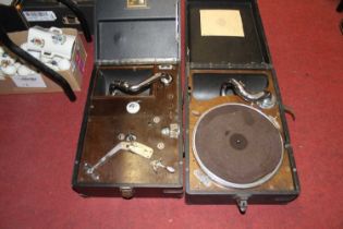 An HMV "Picnic" model 101 rexine bound table top gramophone , together with one other (non-working)