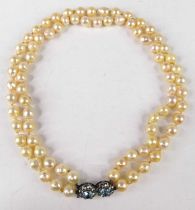 A cultured pearl and paste set double string choker