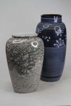 A West German pottery vase, having marbled silver decoration, height 30cm, together with another