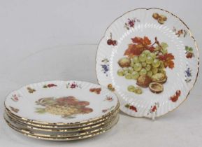 A set of six Hammersley bone china plates, each decorated with fruit Gnerally good condition, some