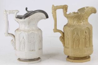 A Victorian Charles Meigh relief moulded apostle jug, h.22cm; together with another similar (2)