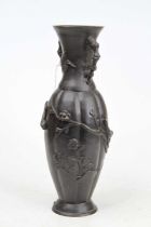 A Japanese Meiji period bronze vase, relief decorated with birds amongst flowers, height 30cm