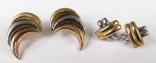 A pair of modern 9ct three-colour gold ear studs, 25mm; together with a pair of modern hollow 9ct