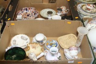 Two boxes of mixed ceramics, to include a pair of 18th century floral decorated porcelain side
