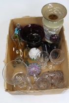 A collection of 19th century and later glassware to include a millefiore paperweight, an amber glass