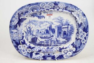 A 19th century blue & white transfer decorated meat plate, 30x37cm Appears intact but with some