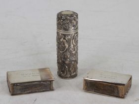 A late Victorian silver cased scent bottle by Samuel Morden & Co, of cylindrical form with all-