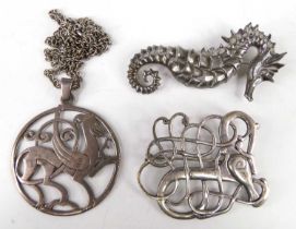 A Scottish silver brooch; together with a pendant brooch on chain; and a base metal brooch