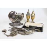 Mixed lot to include a Victorian silver plated spoon warmer, sundry flatware, sugar casters, cased