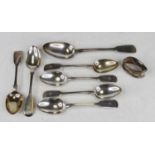 A Victorian silver tablespoon in the Fiddle pattern; together with six matching dessert spoons,