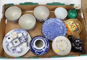 A collection of Asian ceramics to include a Chinese blue & white porcelain prunus ginger jar, and