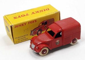 French Dinky Toys No.25D Citroën 2CV Incendie fire van in red with red hubs and Fire Brigade
