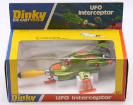 Dinky Toys No. 351 UFO Interceptor, green body with yellow missile, in the original window box (
