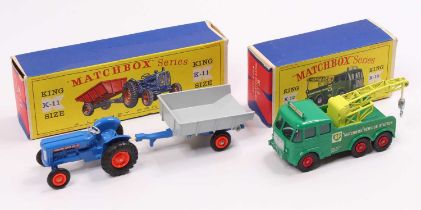 A Matchbox series King Size diecast group to include a K11 Fordson tractor and farm trailer gift