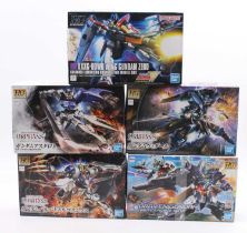 Ban Dai High Grade Gundam 1/144th scale kit group of 5, with examples including Uraven Gundam,