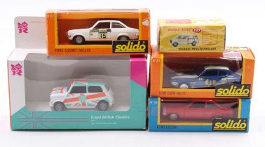 Solido, Corgi Toys & Atlas Dinky Toys model group comprising 3 boxed Solido cars - a Ford Escort Mk2