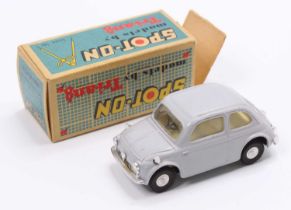 A Spot-On Models No. 185 Fiat 500 comprising grey body with yellow interior and spun hubs, missing