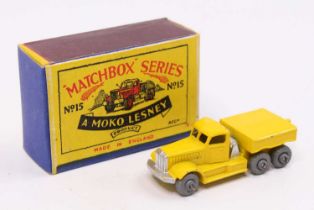 Matchbox Lesney No. 15 Prime Mover, yellow body, with silver trim, and crimped axles with metal