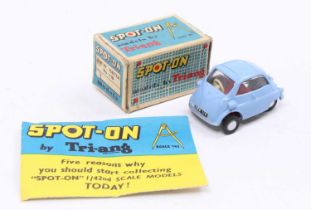 Spot On models by Triang No. 118 BMW Isetta Bubble Car, light blue body with red interior and spun
