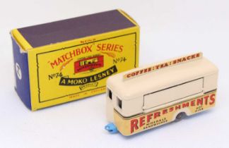 Matchbox Lesney No. 74 Mobile Refreshments Canteen, cream body, with a light blue base, grey plastic