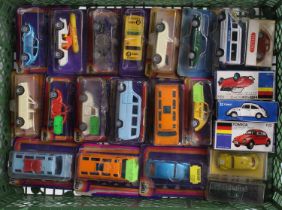 One tray containing a quantity of Siku, Tomica, Schuco and other small scale diecast vehicles, to
