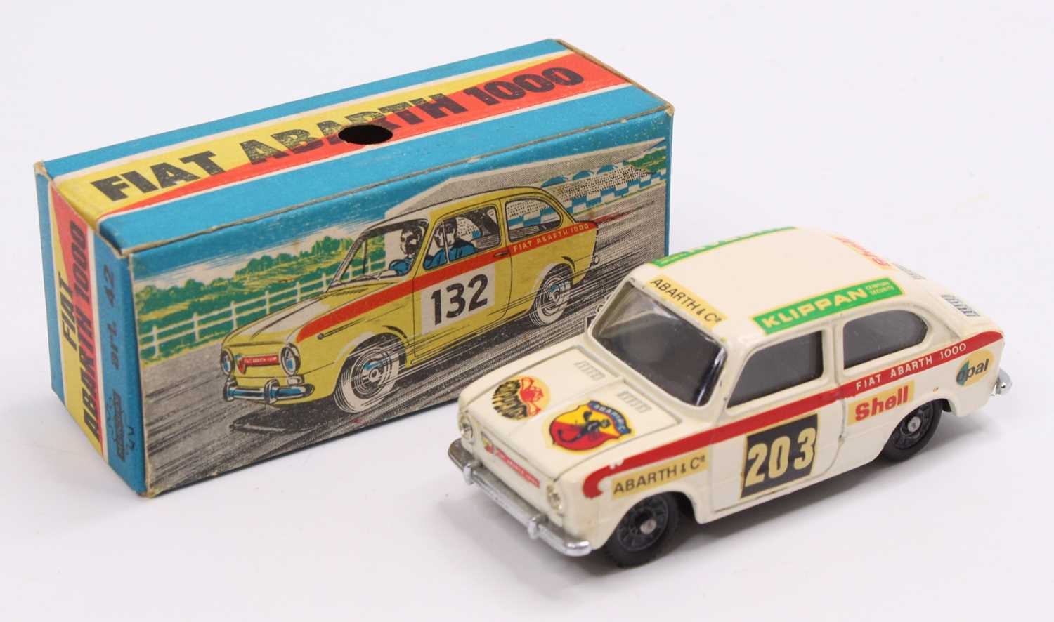 Mercury No. 42 Fiat 850 Abarth 1000 Rally Car, white body, with a black interior, detailed wheel