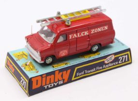 A Dinky Toys promotional issue No. 271 Ford Transit fire appliance, comprising of red body with cast