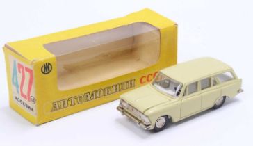 A Russian Diecast Novoexport 1/43rd scale Moskvitch 427 in cream, with a white interior, and